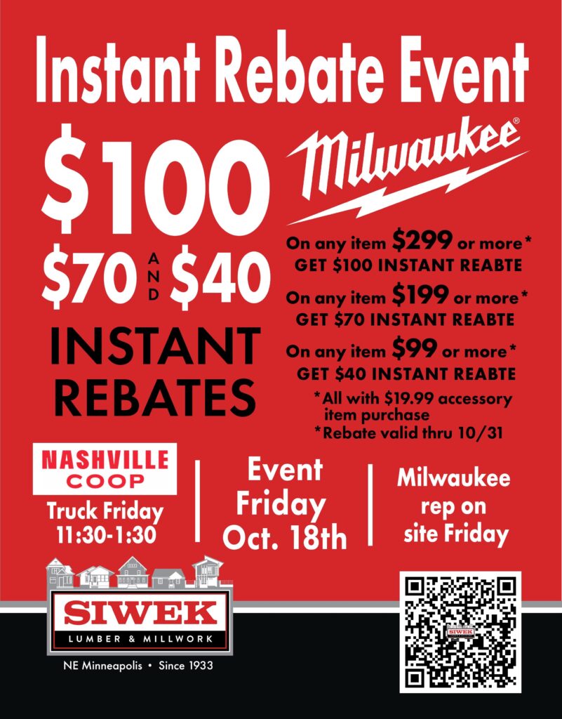 milaukee tool sale in ne minneapolis october 18-19 2024 siwek lumber and milllwork corp - ne mpls